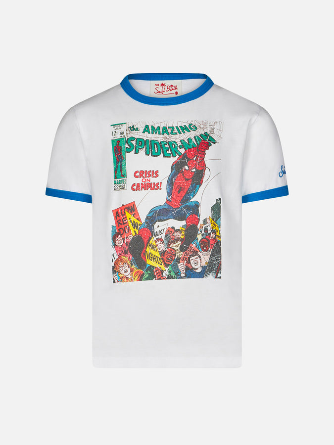 Mc2 Saint Barth T-shirt da bambino in cotone bianco con stampa frontale Spiderman | EDIZIONE SPECIALE MARVEL