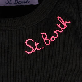 Cotton crop tank top with St. Barth embroidery