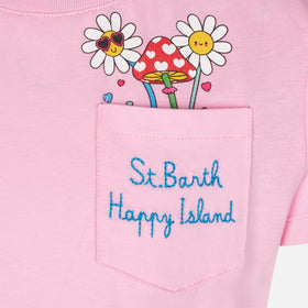 Girl cotton t-shirt with St. Barth Happy Island embroidery - MC2 Saint Barth