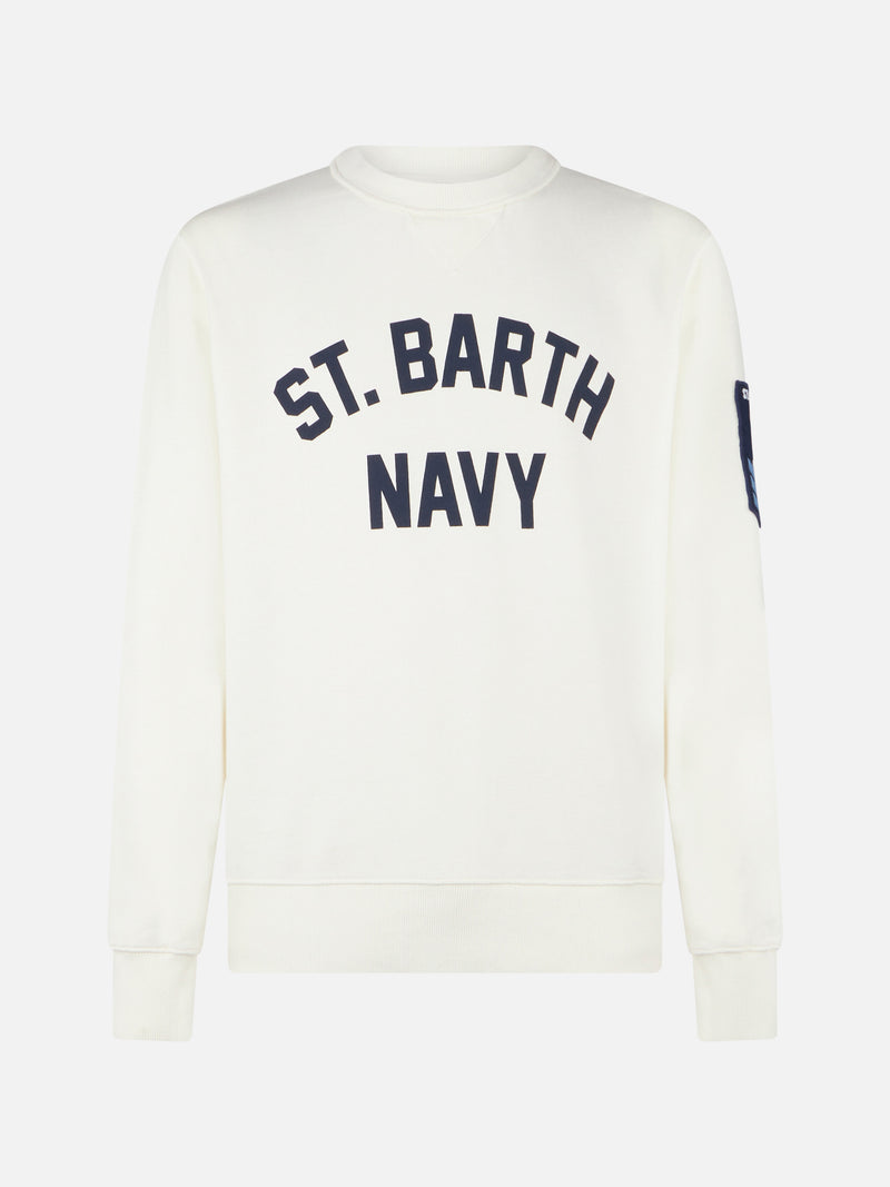 Man white sweatshirt with St. Barth navy print