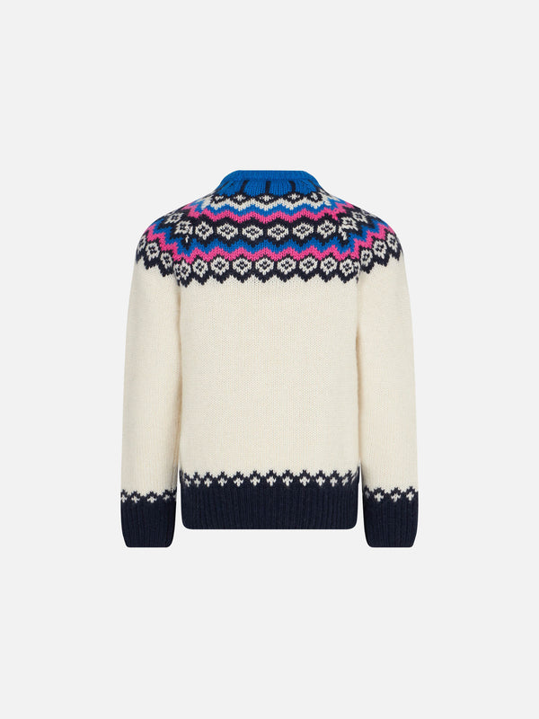Girl sweater with nordic jacquard pattern