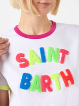 Damen-T-Shirt aus Baumwolle mit St. Barth-Stickerei