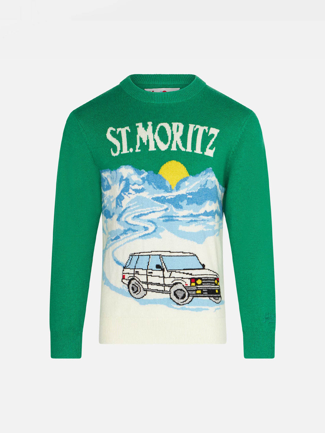 Boy green sweater with St. Moritz jacquard - MC2 Saint Barth