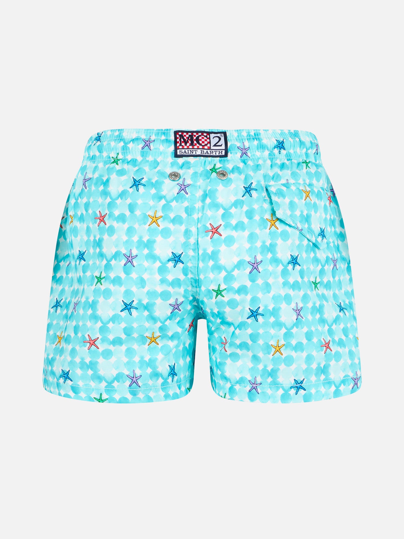Boy light blue swim shorts with starfish print and comfort fabric - MC2 Saint Barth