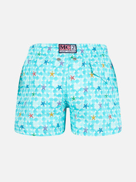 Boy light blue swim shorts with starfish print and comfort fabric - MC2 Saint Barth