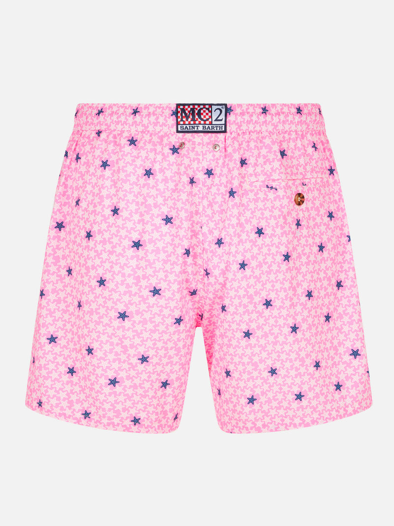 Man light fabric comfort swim shorts with starfish print