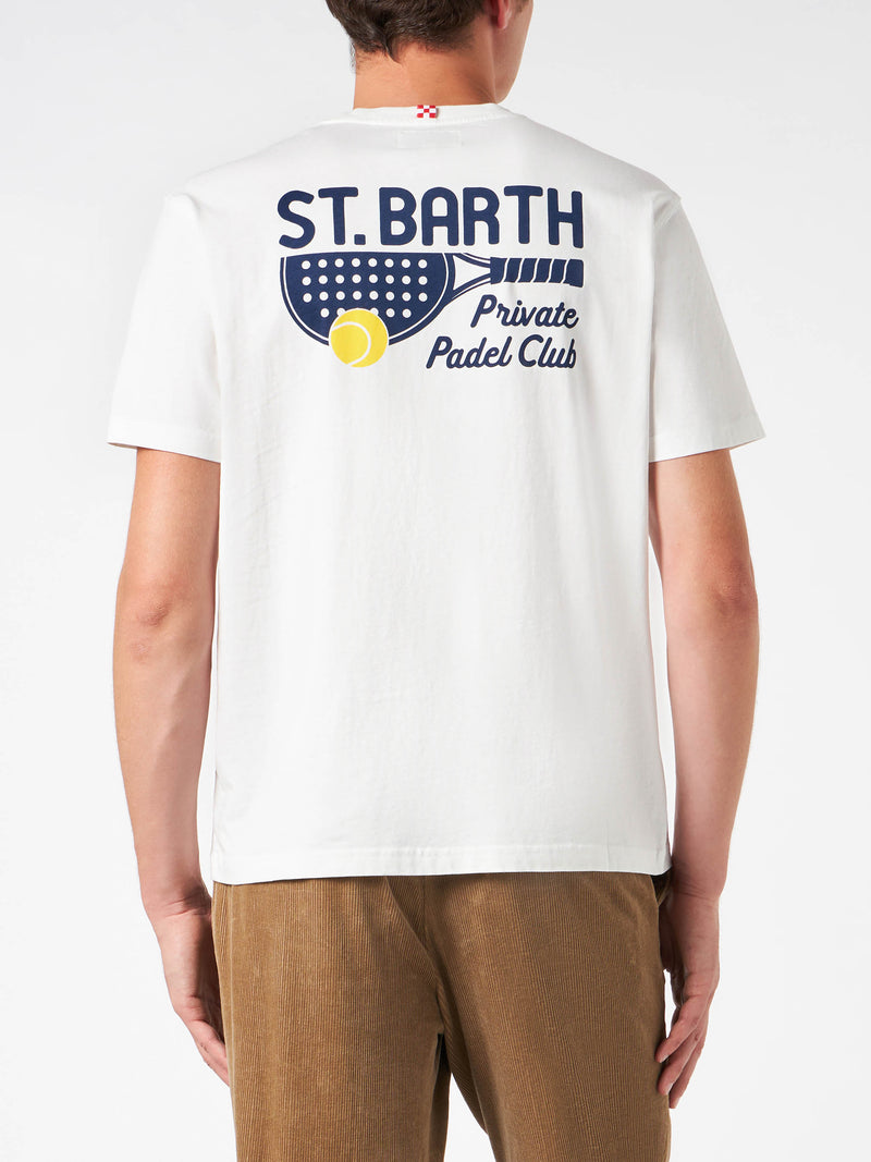 Herren-T-Shirt aus schwerer Baumwolle mit Stickerei des Padel Club Saint Barth