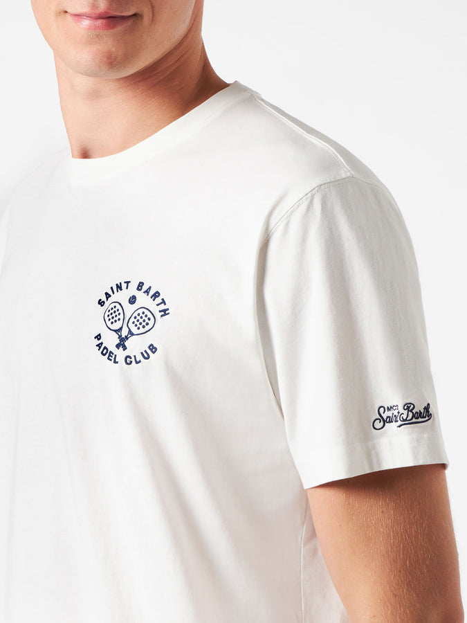 Mc2 Saint Barth T-shirt da uomo in cotone pesante con ricamo Padel Club Saint Barth