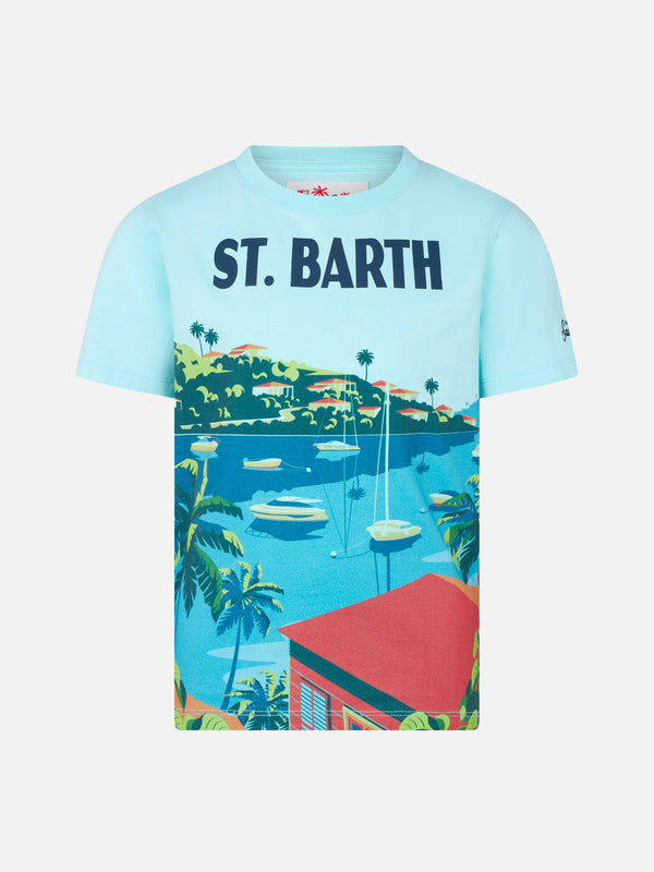 T-shirt da bambino in cotone con stampa cartolina St. Barth