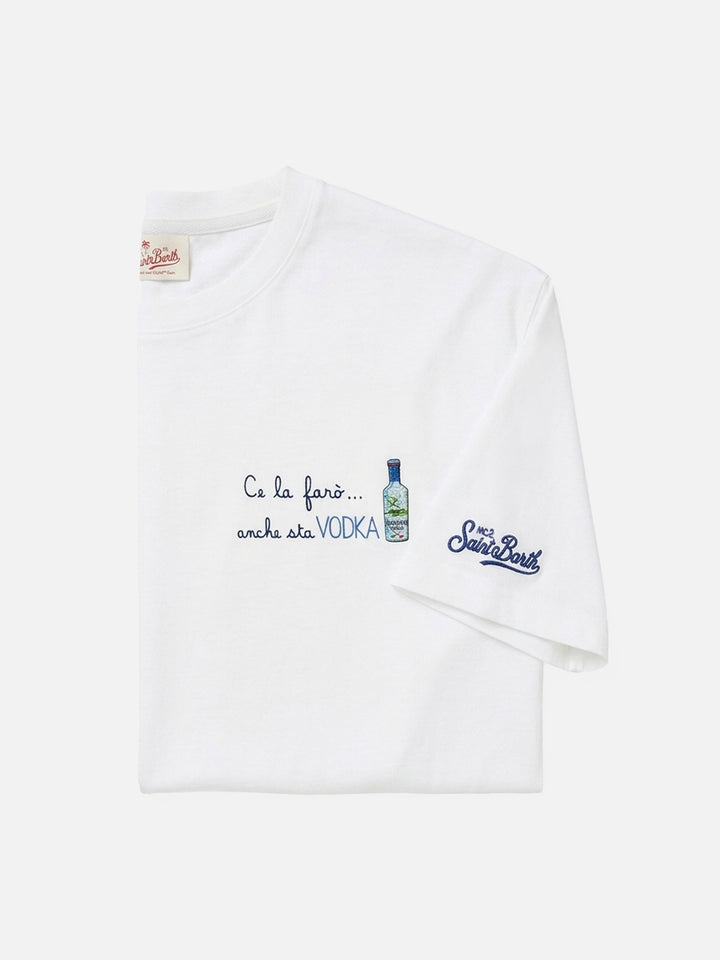 Arnott cotton T-shirt in white with Ce la farò anche sta Vodka embroidery