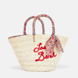 Woman small straw bag with embroidery