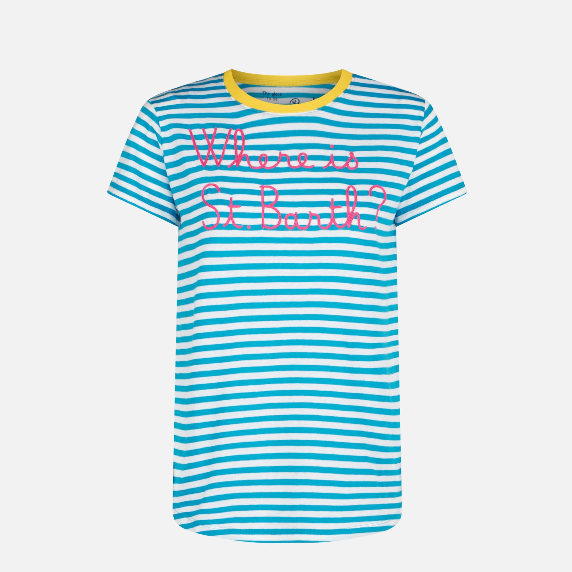 Bluette cotton t-shirt with Where is St. Barth? embroidery - MC2 Saint Barth