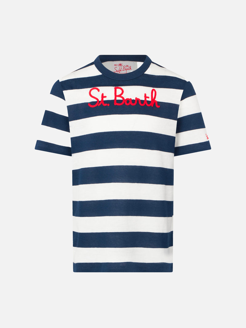 Boy blue striped t-shirt with St. Barth embroidery