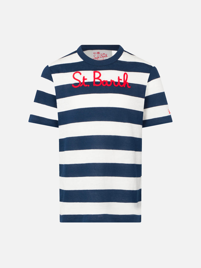 Mc2 Saint Barth T-shirt da bambino a righe blu con ricamo St. Barth