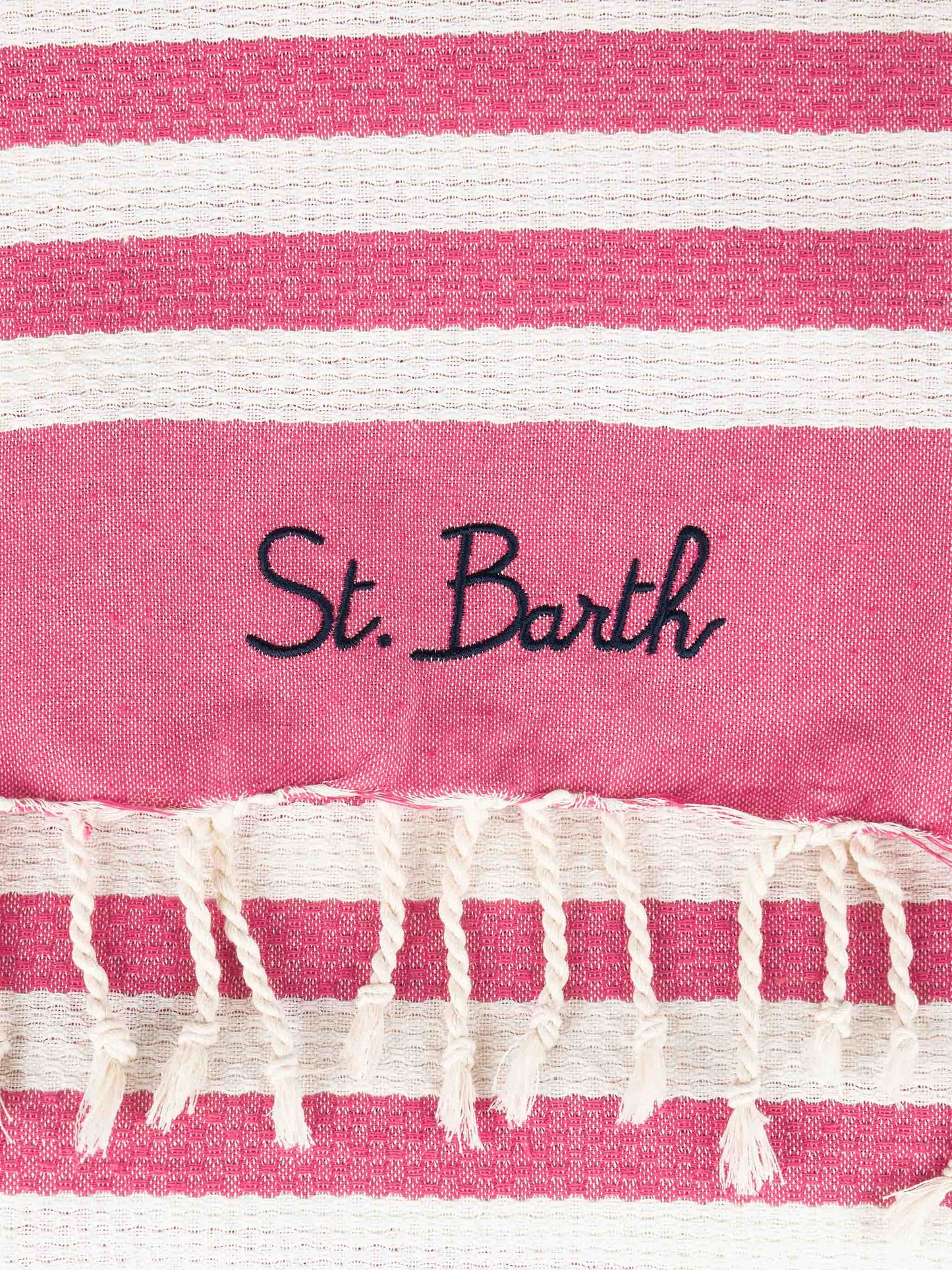 Cotton beach towel Fouta with fuchsia striped print - MC2 Saint Barth