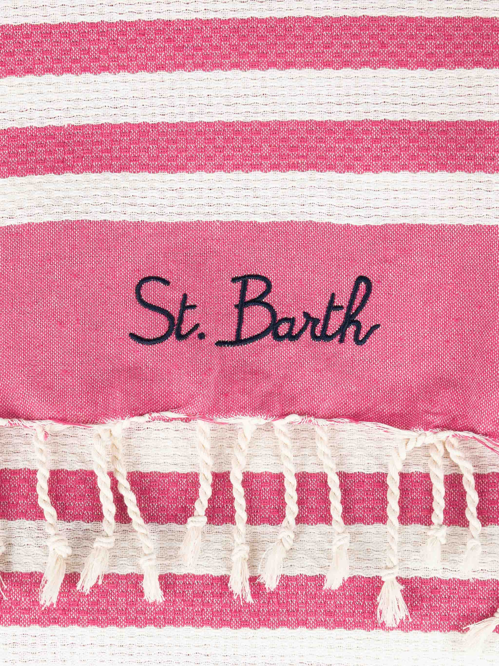 Cotton beach towel Fouta with fuchsia striped print - MC2 Saint Barth