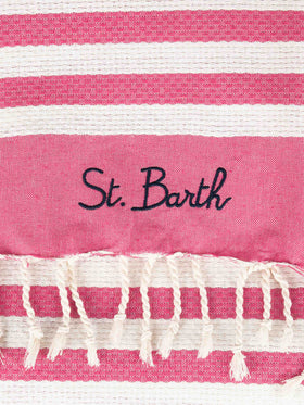 Cotton beach towel Fouta with fuchsia striped print - MC2 Saint Barth