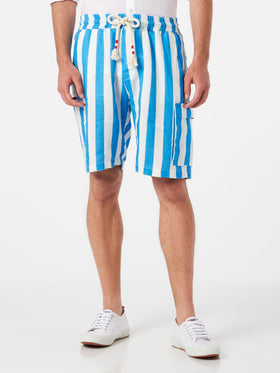 Man linen bermuda shorts with white and bluette stripes - MC2 Saint Barth