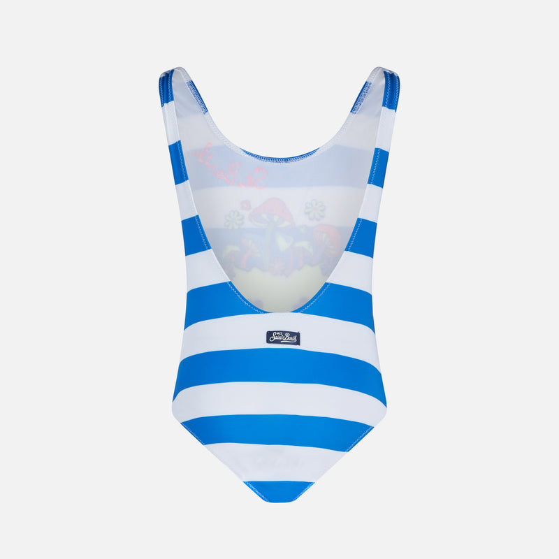 Girl one piece swimsuit with '70 smile print