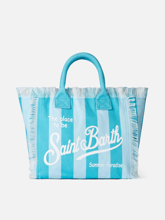 Mc2 Saint Barth Borsa a spalla Vanity in canvas con righe azzurre e bluette