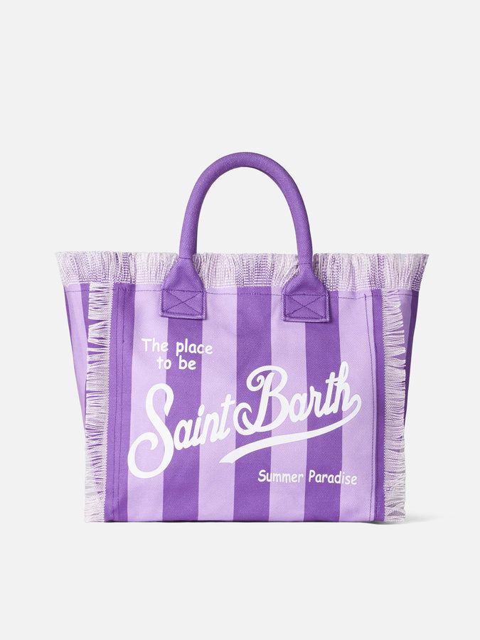 Mc2 Saint Barth Borsa a spalla Vanity in canvas con righe lilla e viola