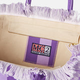 Borsa a spalla Vanity in canvas con righe lilla e viola