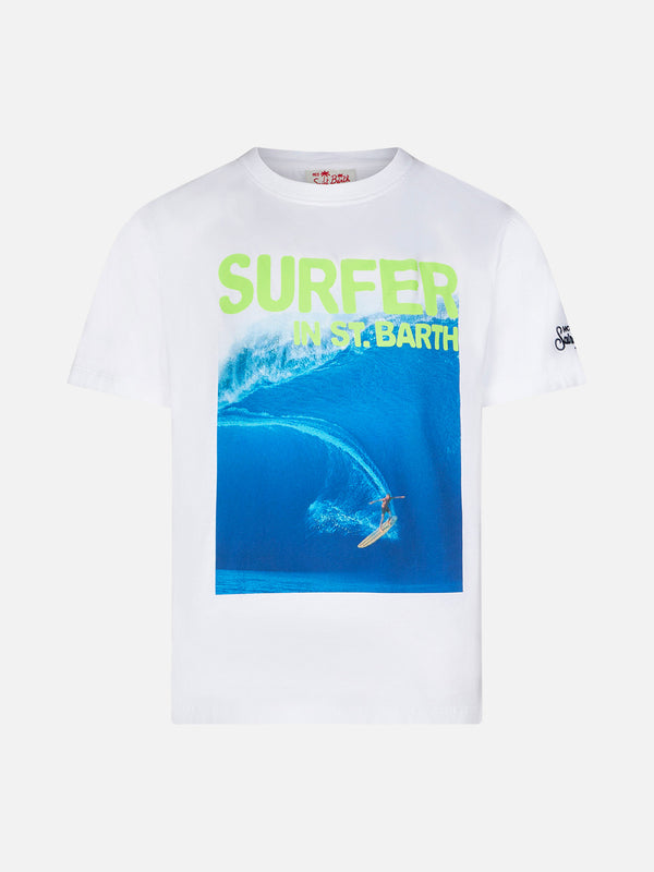 Baumwoll-T-Shirt für Jungen mit „Surfer in St. Barth“-Aufdruck