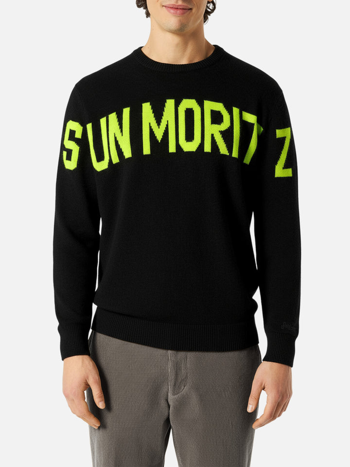 Man black sweater with lettering