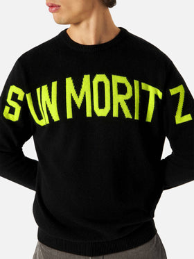 Man black sweater with lettering