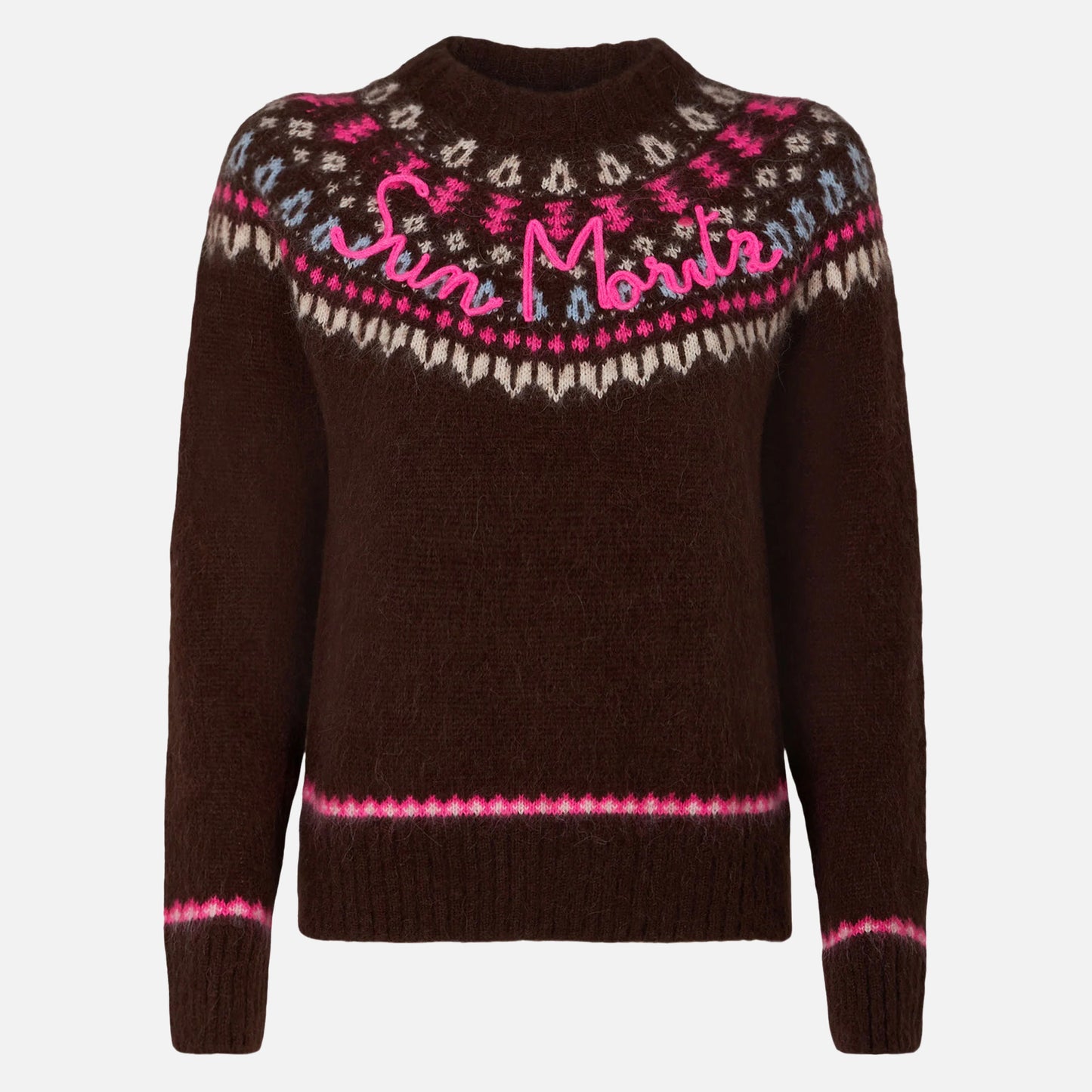 Maglia da donna jacquard nordica girocollo marrone