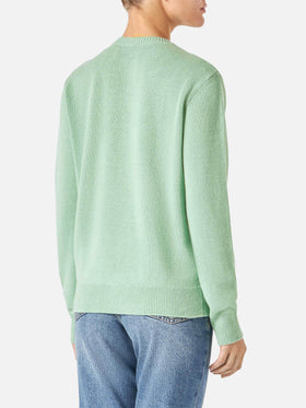 Maglione da donna verde con jacquard Vorrei non vorrei ma se vuoi