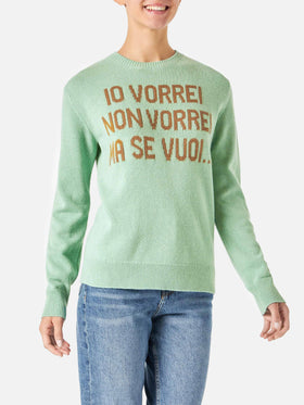 Maglione da donna verde con jacquard Vorrei non vorrei ma se vuoi