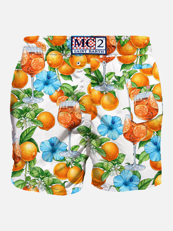 Man classic swim shorts with cocktail print