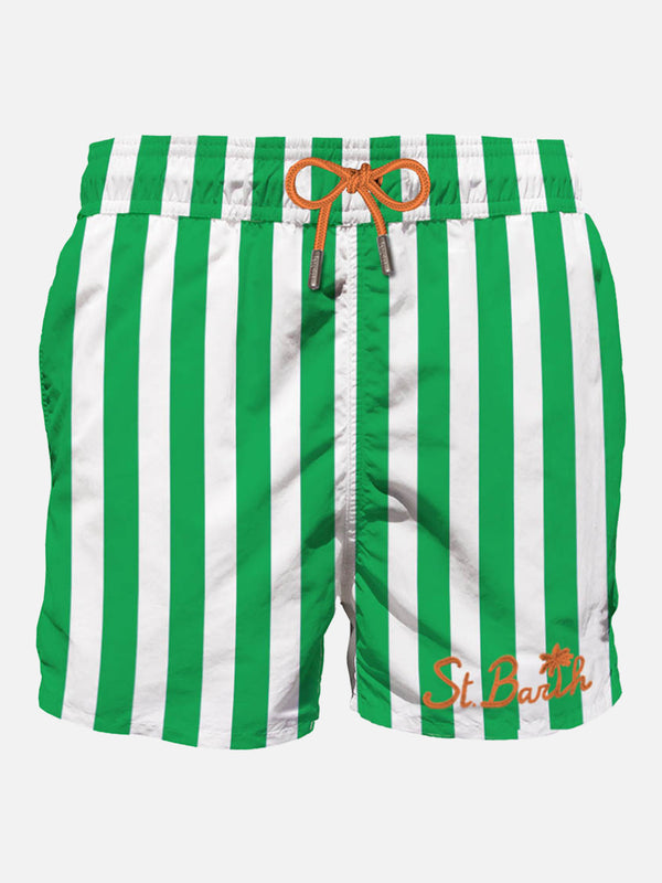 Green  mid-length swim shorts with  embroidery