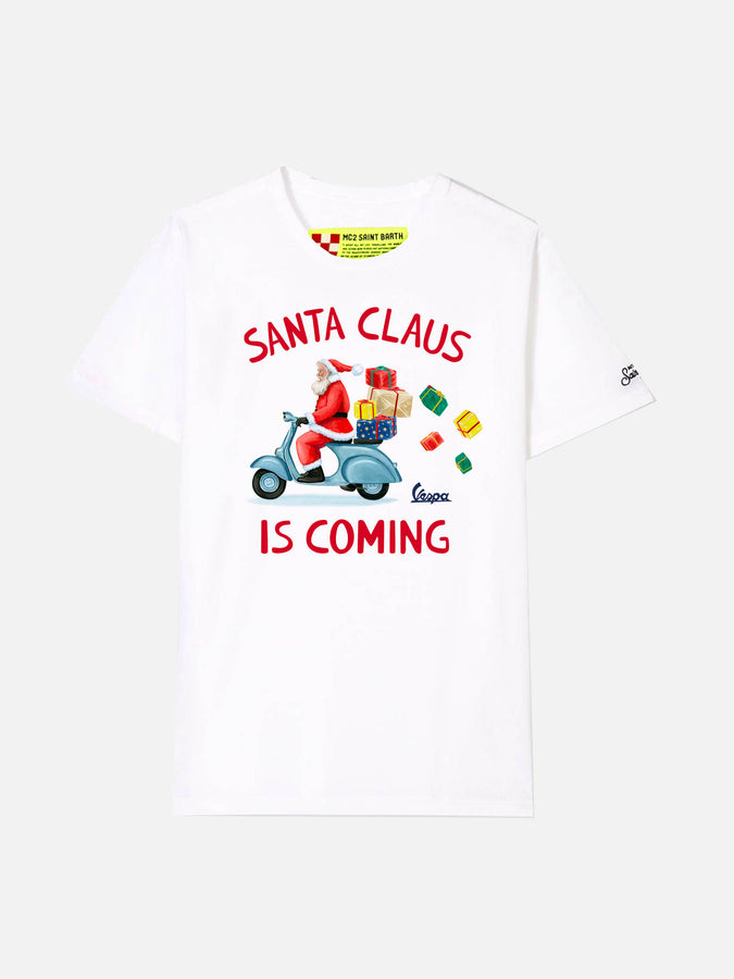 Mc2 Saint Barth T-shirt bianca da bambino con stampa Santa Claus is coming - Vespa Special Edition ®