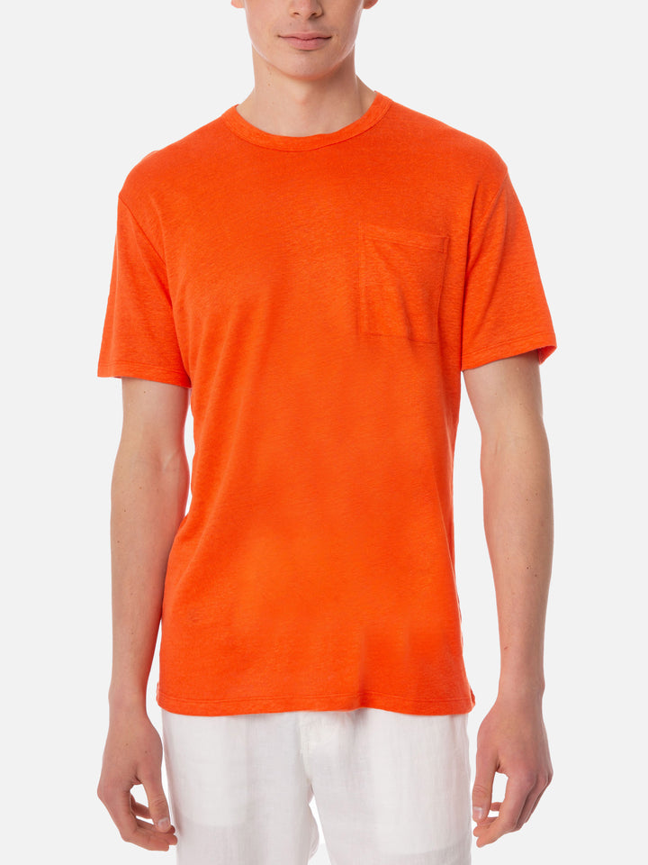 Man orange linen jersey t-shirt - MC2 Saint Barth