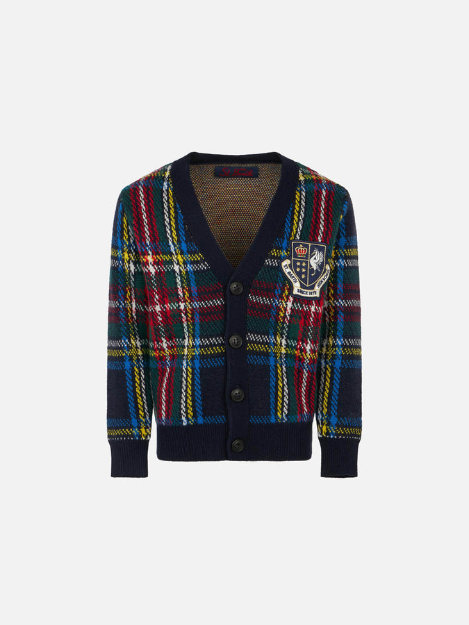 Mc2 Saint Barth Cardigan in maglia tartan con patch