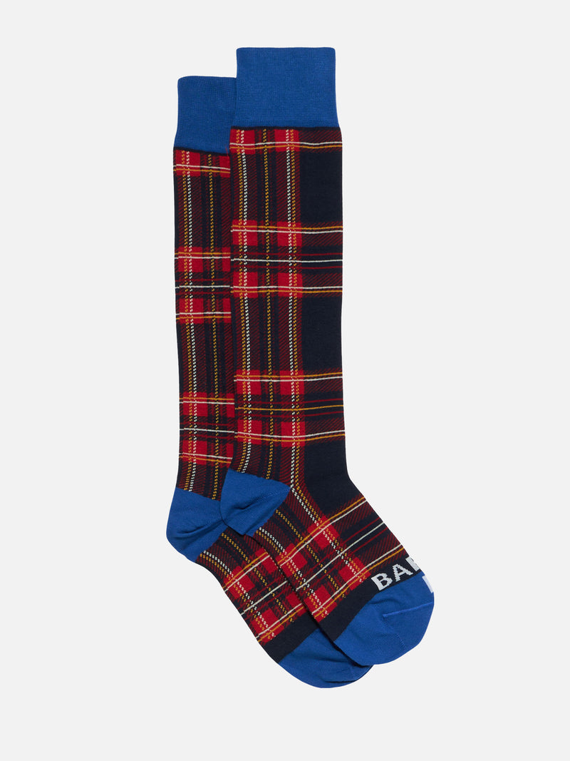 Calze lunghe da uomo con fantasia tartan blu