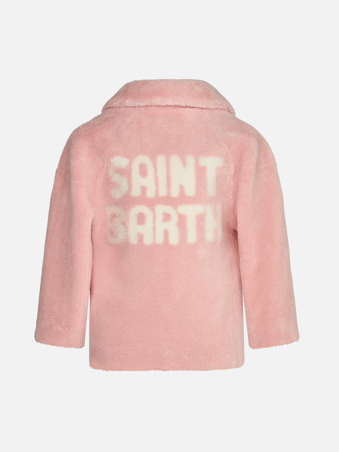 Mc2 Saint Barth Cappotto da bambina in tessuto teddy rosa