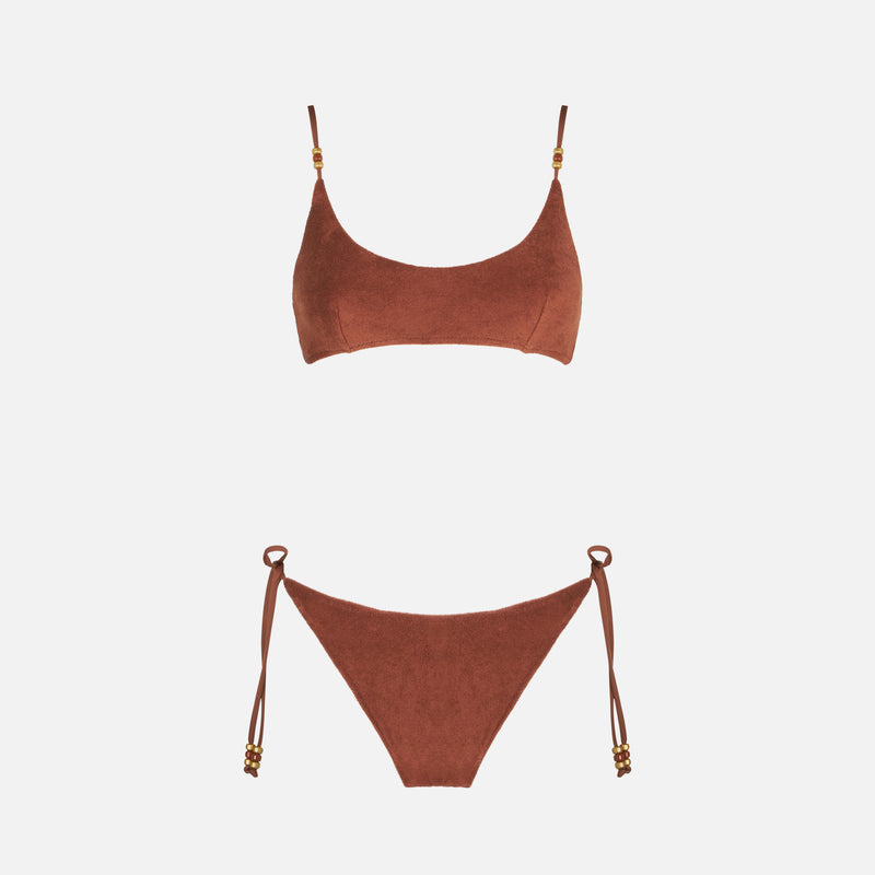 Bikini da donna a bralette in spugna marrone