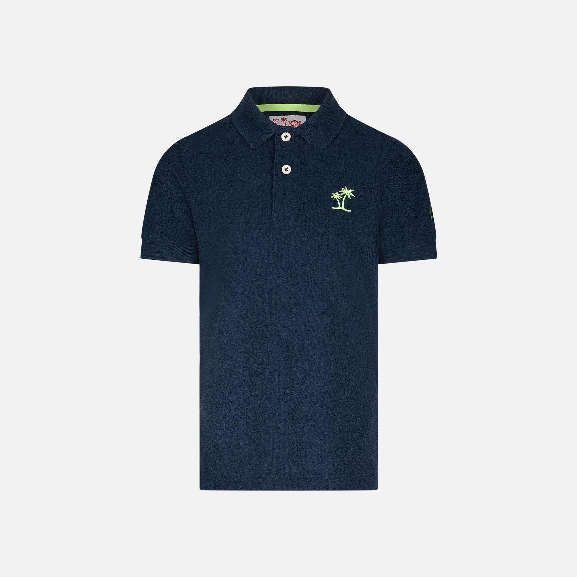 Boy blue terry polo with palm embroidery - MC2 Saint Barth