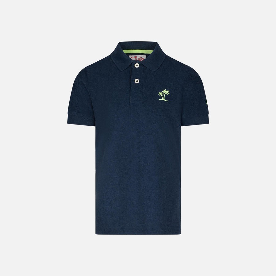 Mc2 Saint Barth Polo da bambino in spugna blu con ricamo palme