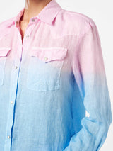 Camicia da donna dai colori sfumati rosa e blu