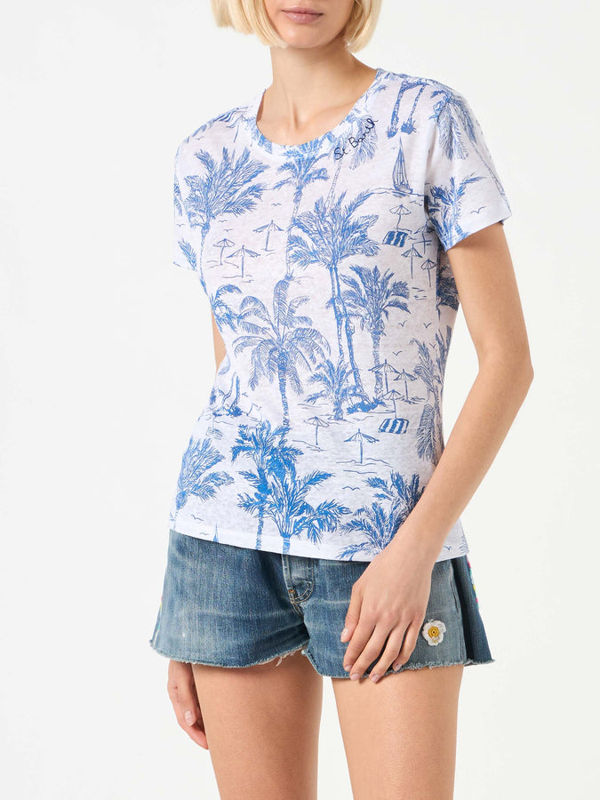 Mc2 Saint Barth T-shirt da donna in lino con stampa toile de jouy