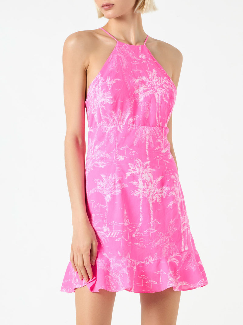 Slip-Kleid mit Toile-de-Jouy-Print in Fluo-Rosa