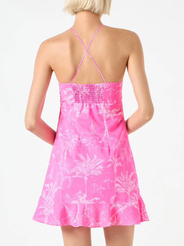 Slip-Kleid mit Toile-de-Jouy-Print in Fluo-Rosa