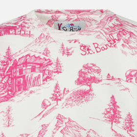 Girl crewneck sweatshirt with toile de jouy print - MC2 Saint Barth