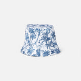 Cotton bucket hat with front embroidery and toile de jouy pattern