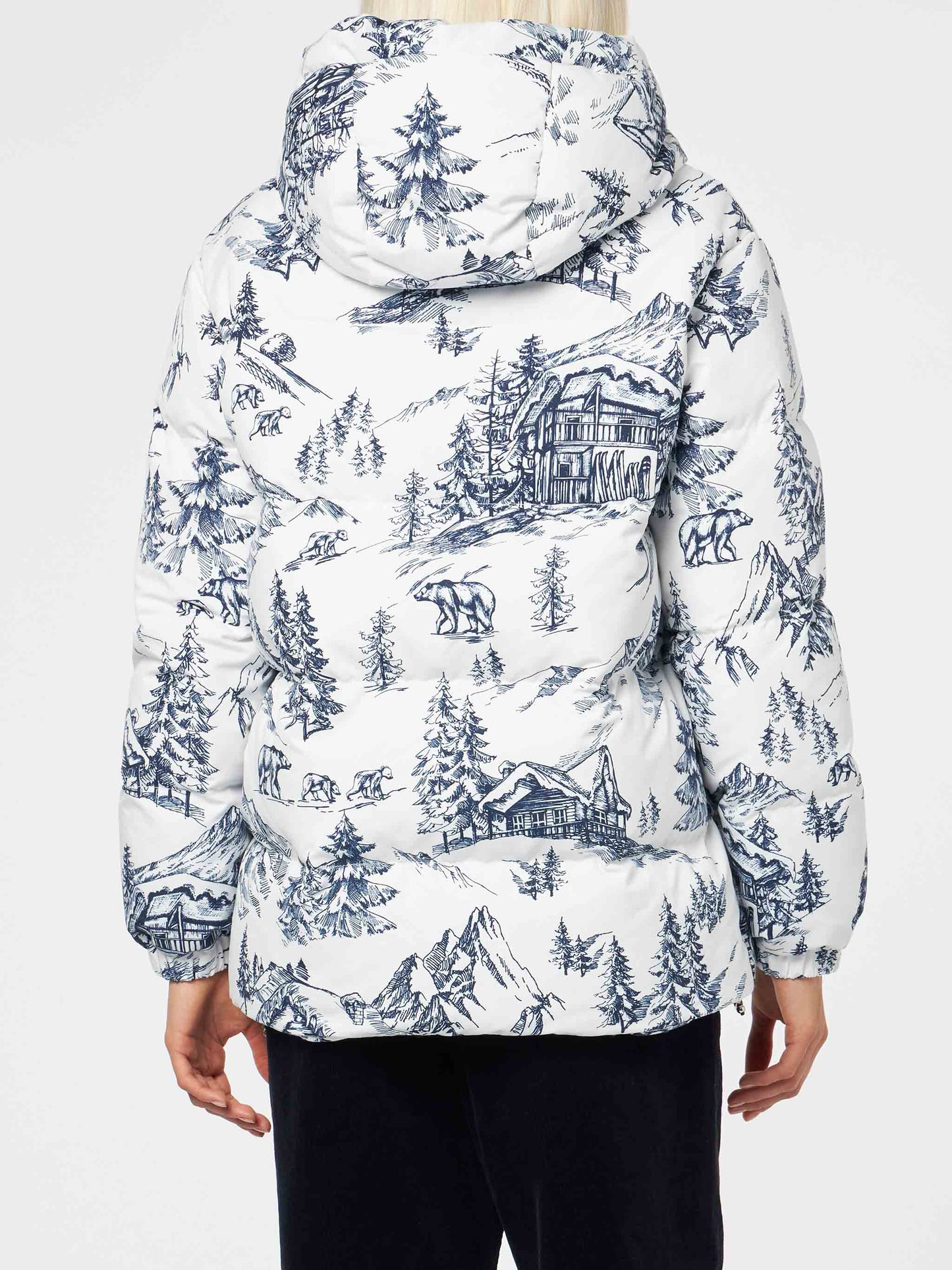 Woman hooded down padded jacket with toile de jouy print - MC2 Saint Barth