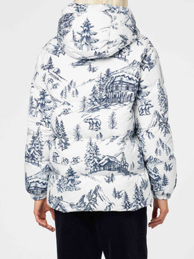 Woman hooded down padded jacket with toile de jouy print - MC2 Saint Barth